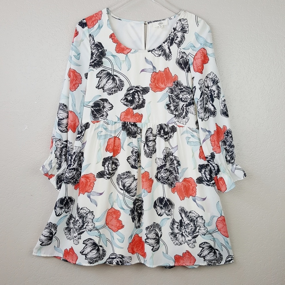 Entro Cream Multicolor Floral Boho Flowy Dress S